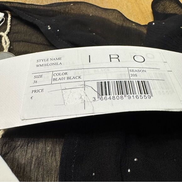 IRO Paris Lonila Ruffled Glitter-Embellished Georgette Blouse Medium Sz 36 Black - Picture 10 of 16